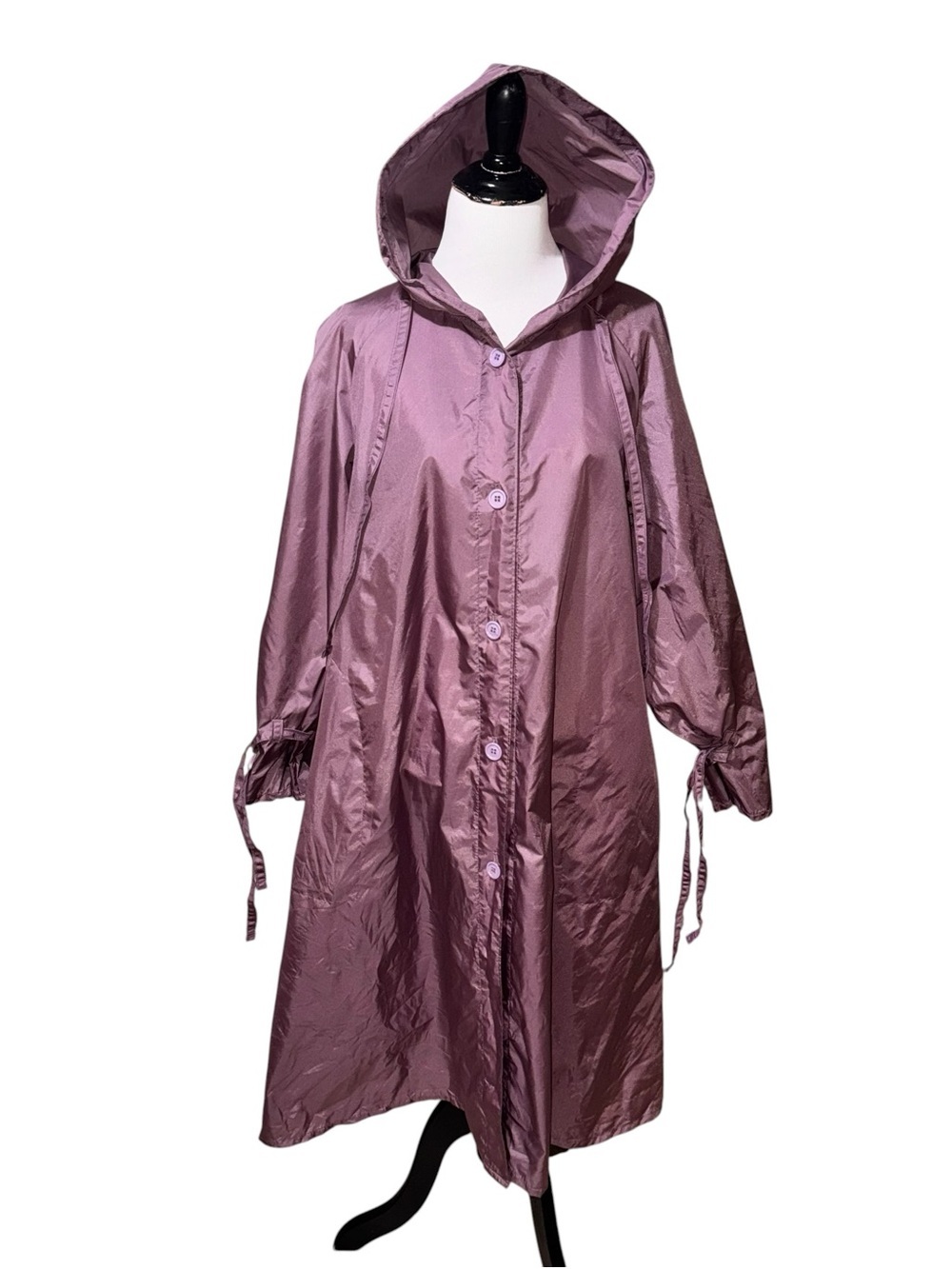 Totes Women's Size 12 P Petite Vintage Rain Coat A-Line Hooded Sleeve Ties Mauve